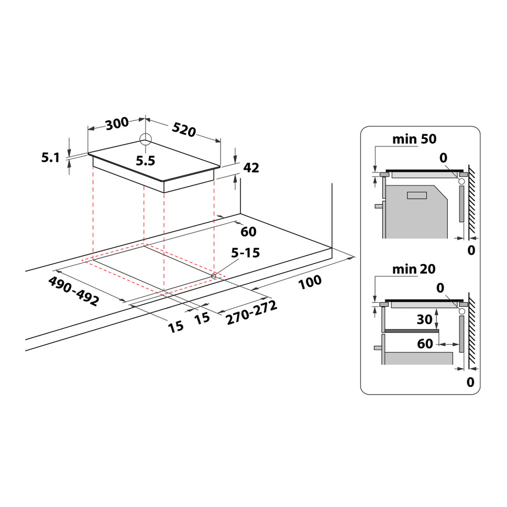 Hotpoint_Ariston Placa HRD 5030 B Preto Radiant vitroceramic Technical drawing