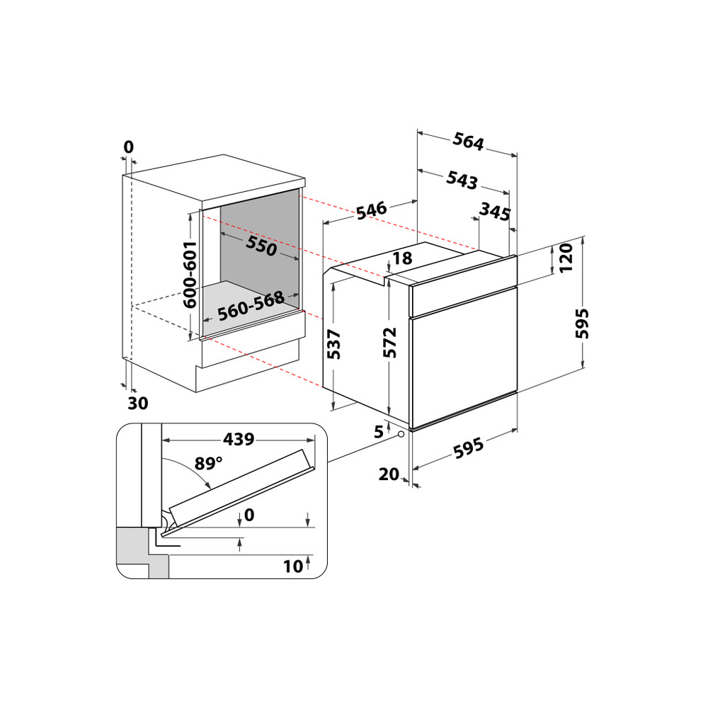 Bauknecht Four Appareil encastrable HIK5 EN8VS PT CH Electrique A+ Technical drawing