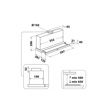 Whirlpool Hotte Encastrable AKR 634 GY/3 Gris Encastrable Mécanique Technical drawing