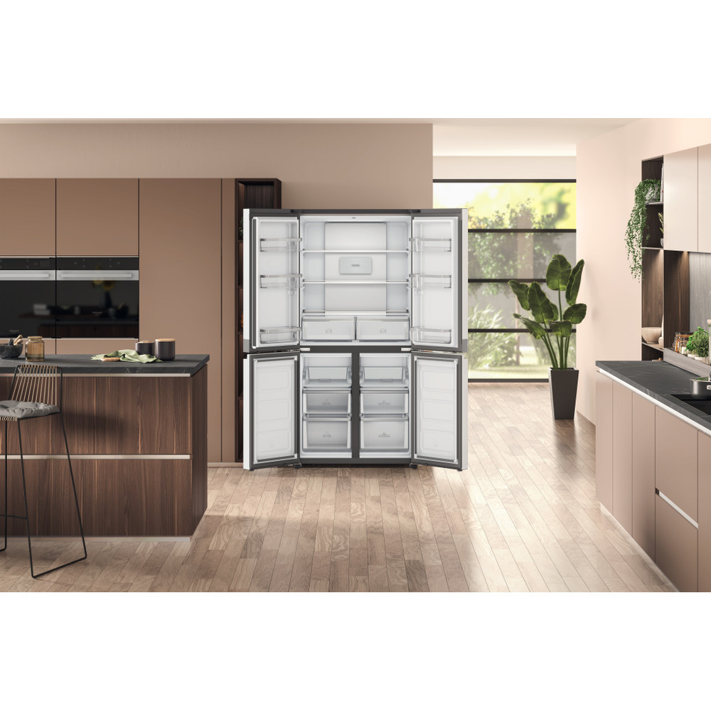 Hotpoint_Ariston Side-by-Side Livre Instalação HAQ9 E2L EF Inox Look Lifestyle frontal open