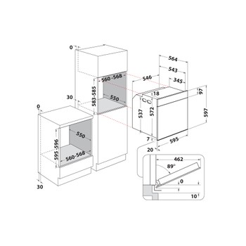Whirlpool pećnica Ugradbeni WOI118PT2SSMA Električna A+ Technical drawing