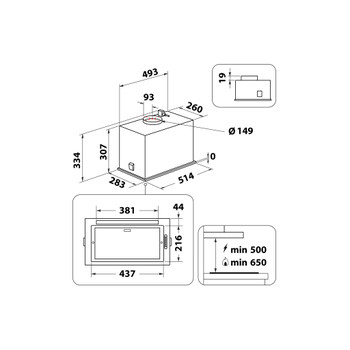 Whirlpool Exaustor Encastre WCT3 63F LTX Inox Encastre Eletrónico Technical drawing