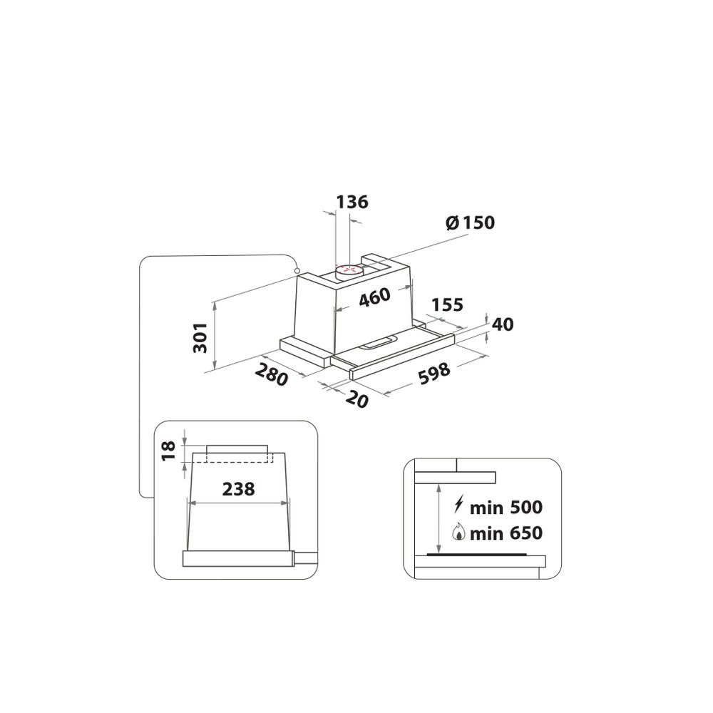 Whirlpool Hotă Încorporabil WAHTT 64 LM K Negru Încorporabil Mecanic Technical drawing