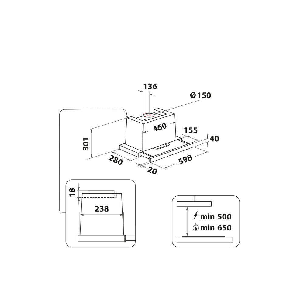 Whirlpool Páraelszívó Beépíthető WAHTT 64 LM K Fekete Beépíthető Mechanikus Technical drawing