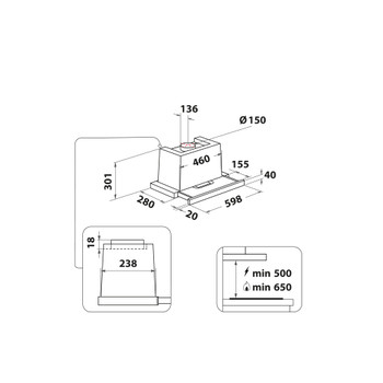 Whirlpool Páraelszívó Beépíthető WAHTT 64 LM K Fekete Beépíthető Mechanikus Technical drawing