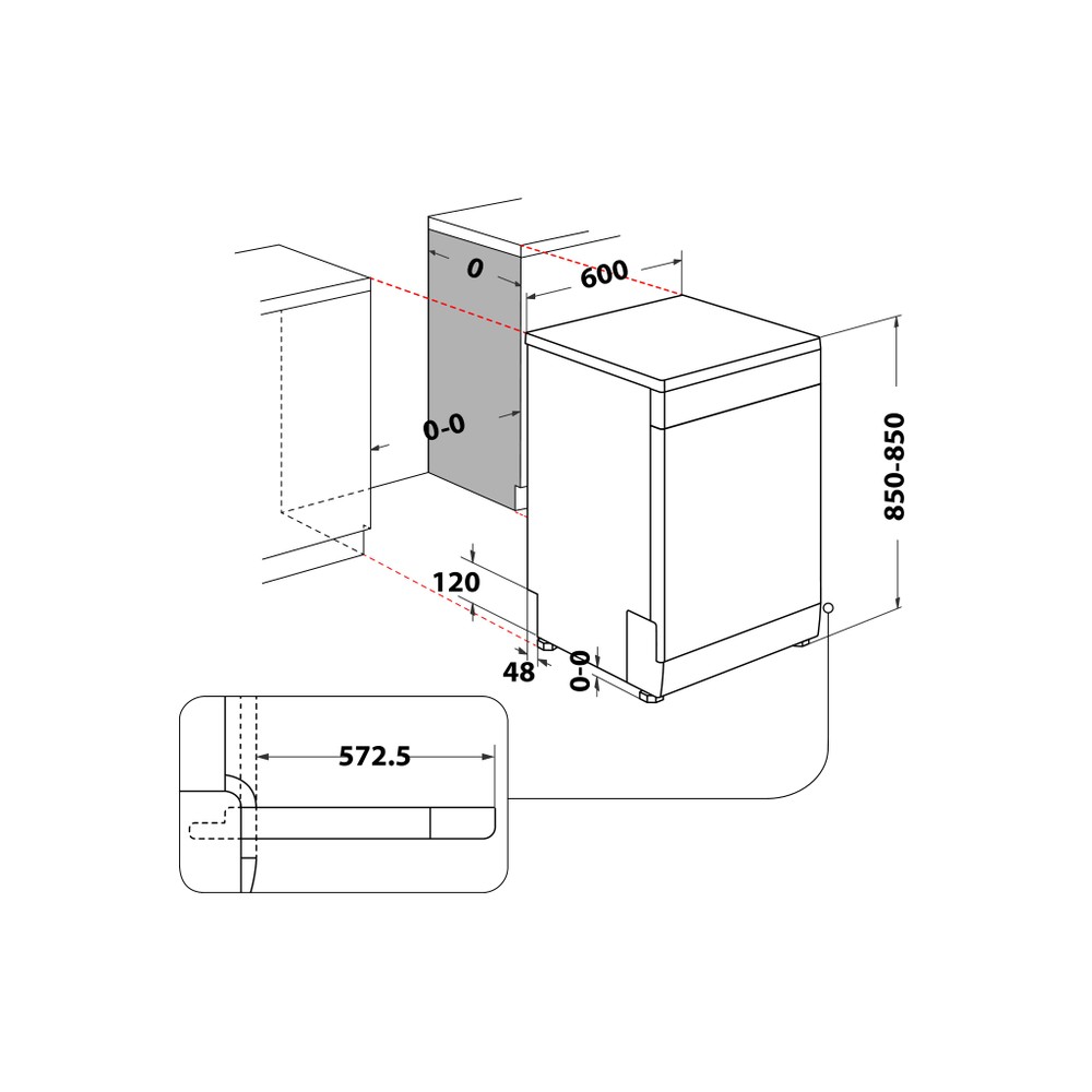 Whirlpool Myčka nádobí Volně stojící W3F D634 Volně stojící D Technical drawing