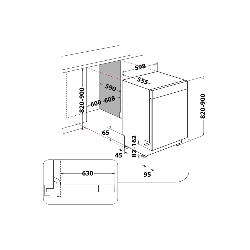 Bauknecht Opvaskemaskine Indbygget B7U HS51 Underbygget B Technical drawing