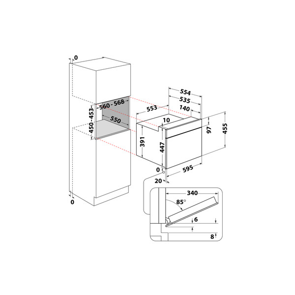Indesit Four à micro-ondes Encastrable MWI 3445 IX Stainless Steel Électronique 40 Micro-ondes combiné 900 Technical drawing