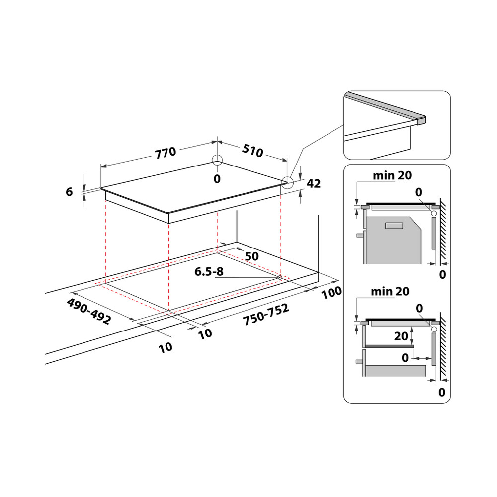 Whirlpool Kookplaat AKT 8330/LX Zwart Radiant vitroceramic Technical drawing