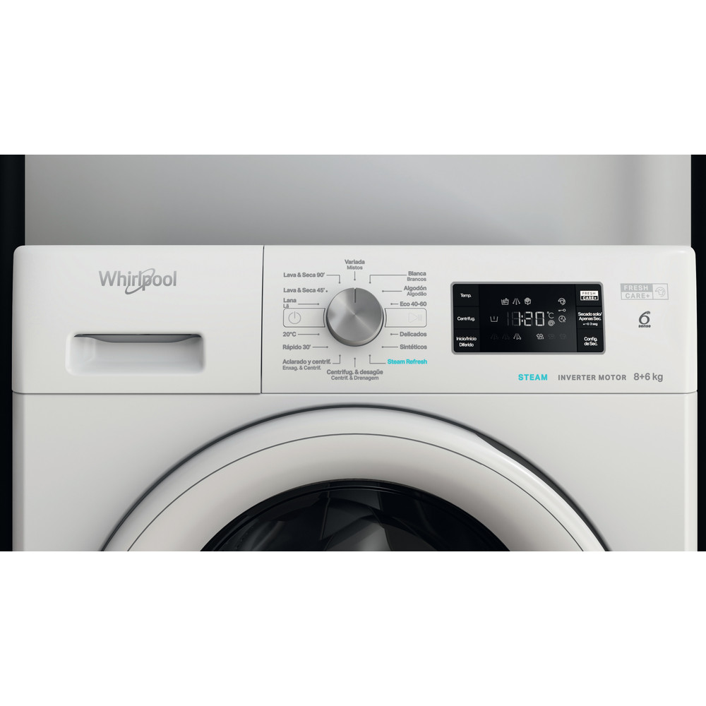Whirlpool Lavadora secadora Libre instalación FFWDB 864349 WV SPT Blanco Cargador frontal Lifestyle control panel