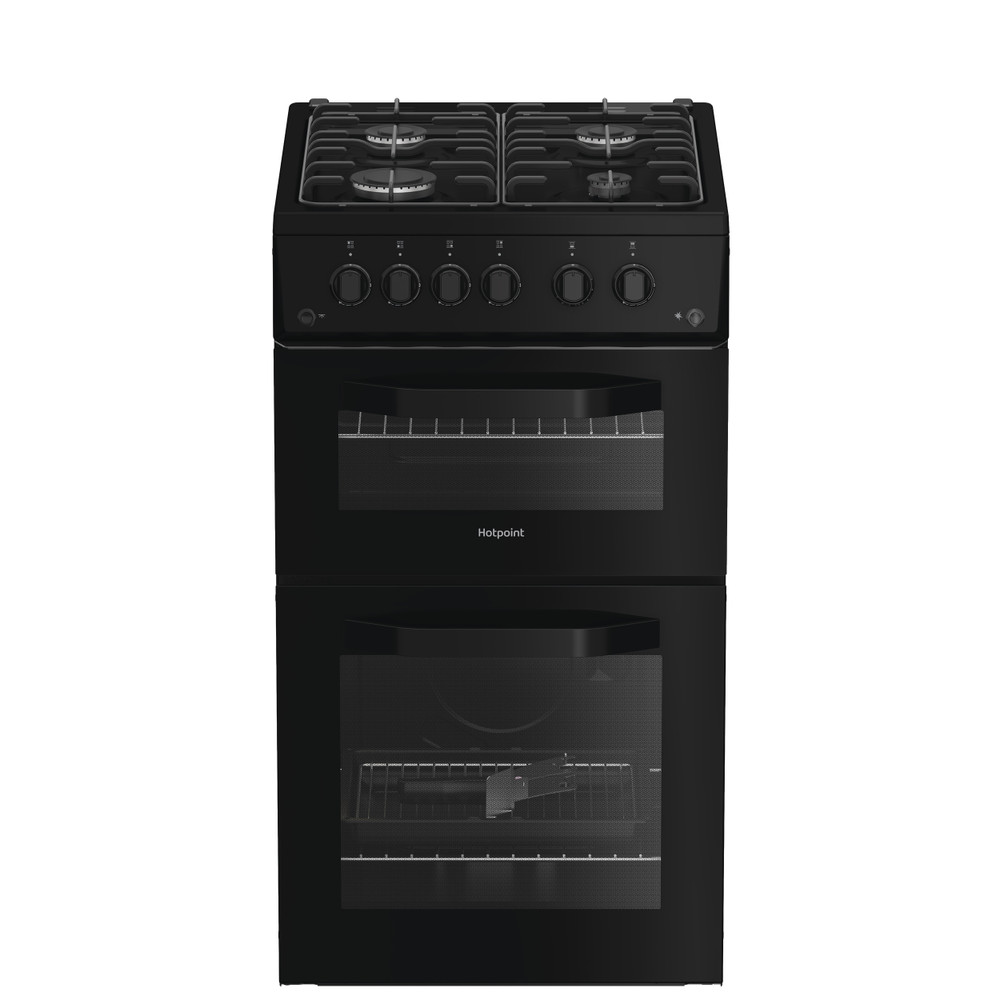 Hotpoint Double Cooker HTG5GCB Black A+ Enamelled Sheetmetal Frontal