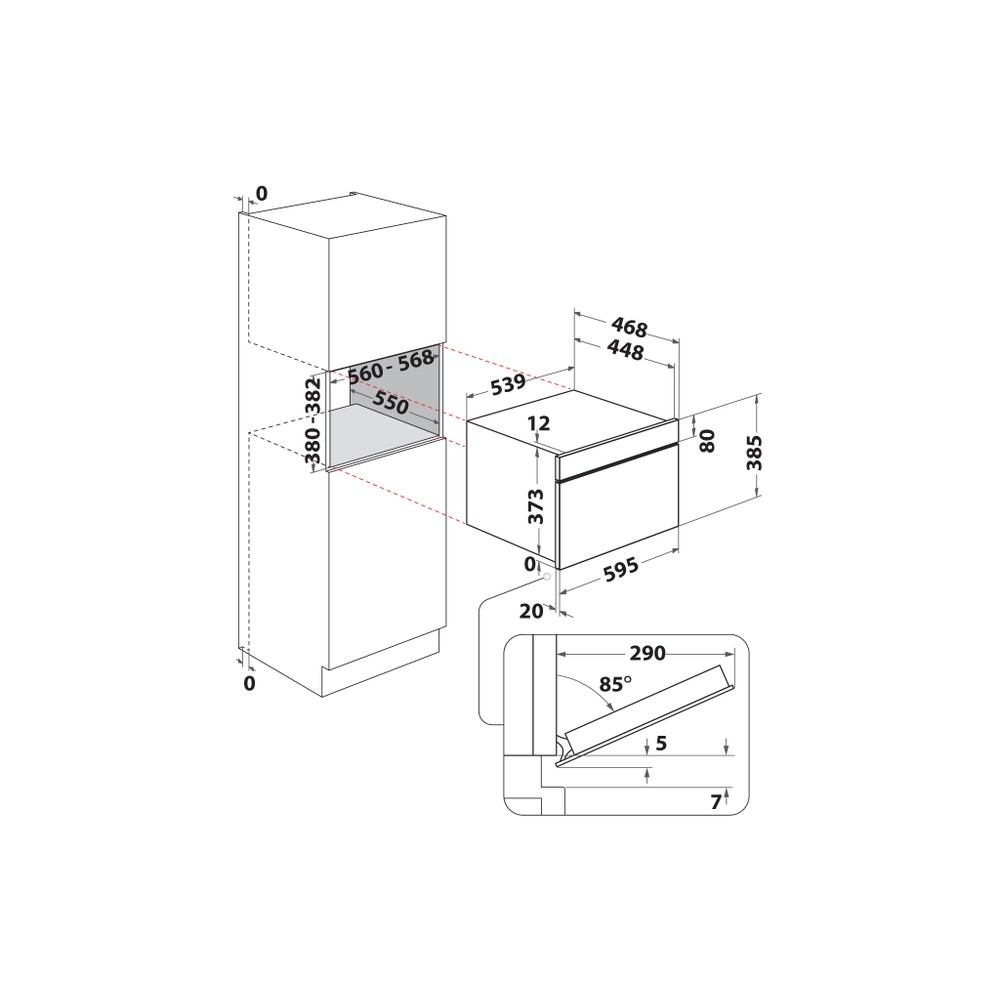 Whirlpool Microondas Encastre WMD44MB Negro Electrónico 31 MW + Función Grill 1000.0 Technical drawing