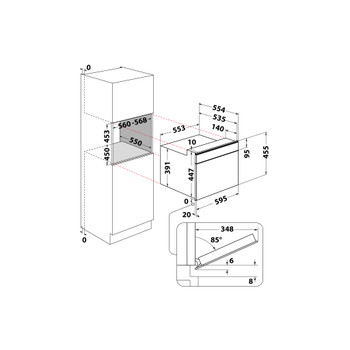 Whirlpool Mikrohullámú sütő Beépíthető W11I MW161 Sötét szürke Elektromos 40 Mikrohullám-Kombi 900 Technical drawing