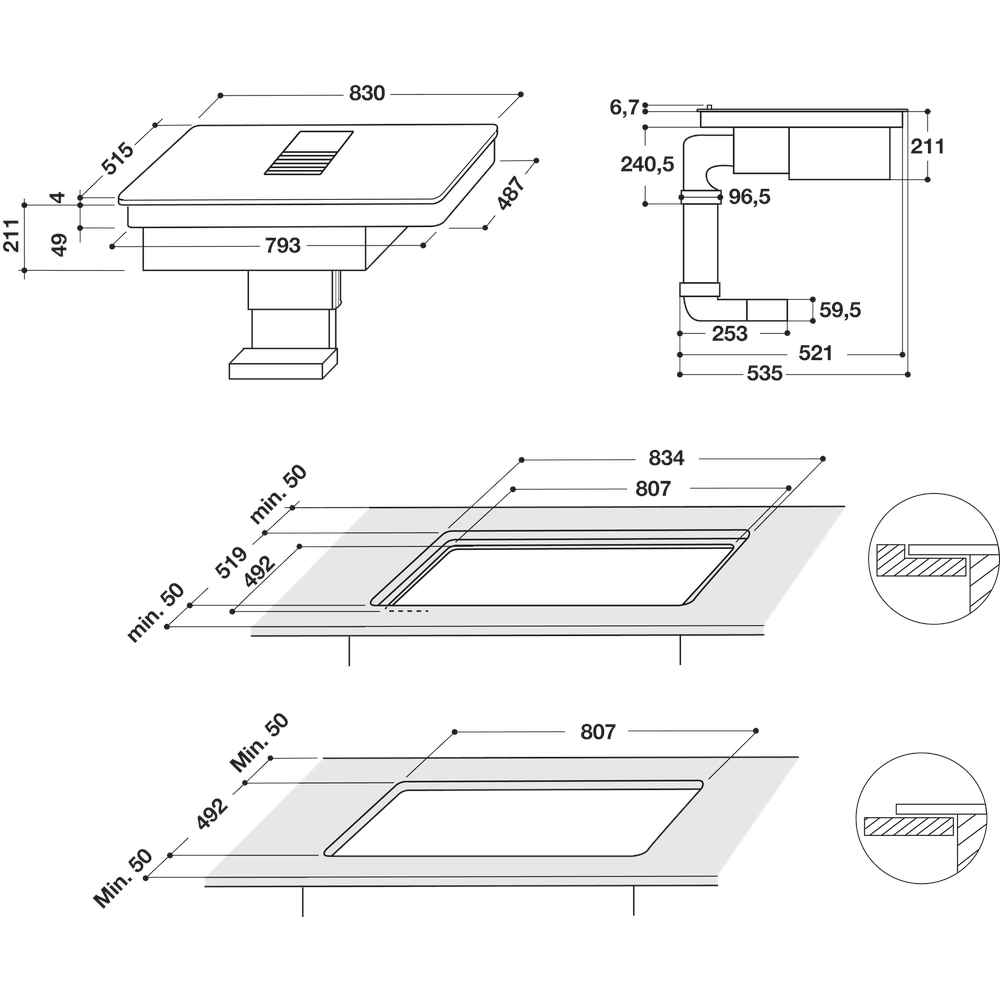 Whirlpool Venting cooktop WVH 92 K Fekete Technical drawing