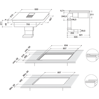 Whirlpool Venting cooktop WVH 92 K Fekete Technical drawing