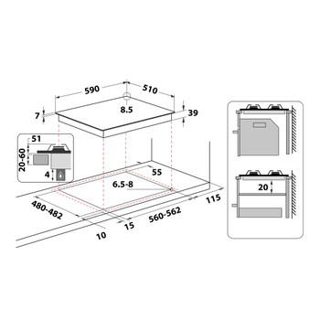 Whirlpool Варильна поверхня GMA 6422/IX Нержавіюча сталь Газова Technical drawing