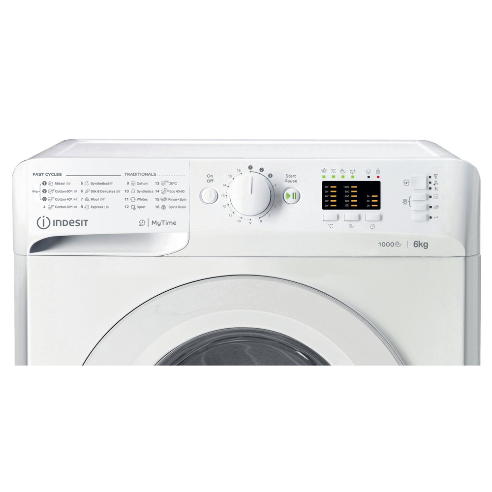 „Indesit“ Skalbimo mašina Laisvai pastatoma MTWSA 61053 W EE Balta Pakraunama iš priekio D Control panel