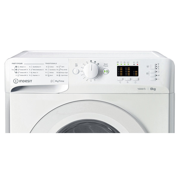 „Indesit“ Skalbimo mašina Laisvai pastatoma MTWSA 61053 W EE Balta Pakraunama iš priekio D Control panel