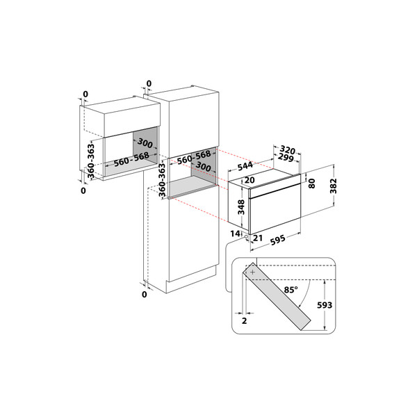 Indesit Mikrovlnná trouba Vestavné MWI 6211 IX Nerez Elektronické 22 Pouze mikrovlny 750 Technical drawing
