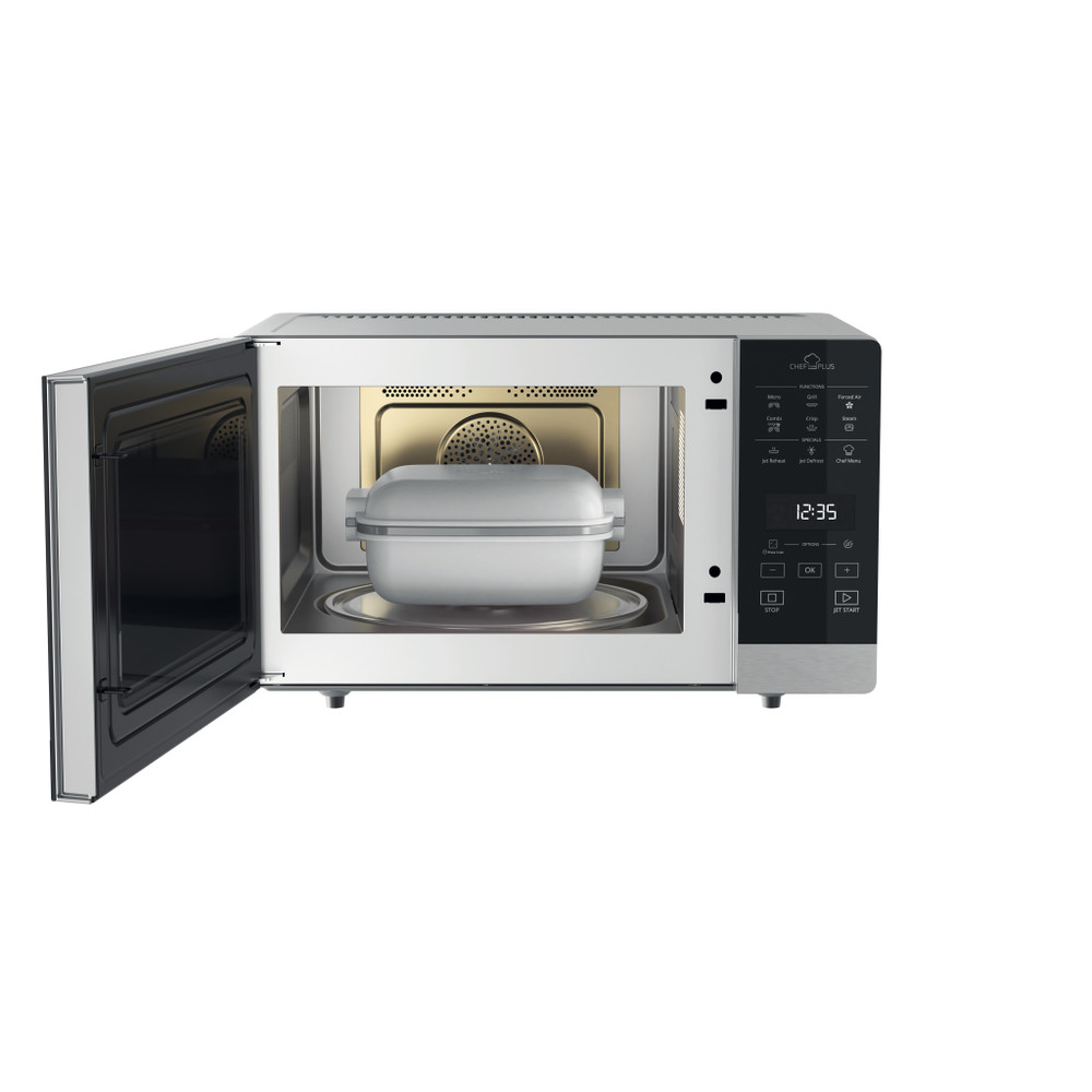 Bauknecht Mikrowelle Standgerät MW 49 SL CH Silber Elektronisch 25 Kombinationsbetrieb mit Mikrowelle 800 Frontal open