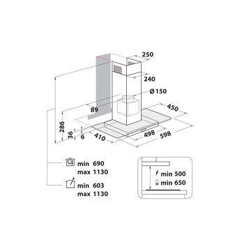 Whirlpool Hood Built-in WHFG 64 F LM X Inox Wall-mounted Mechanical Technical drawing
