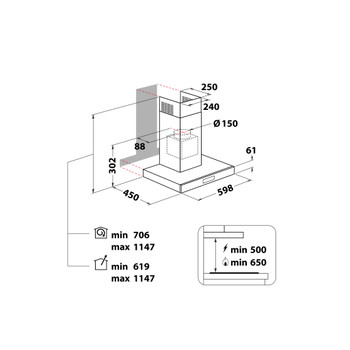 Whirlpool Páraelszívó Beépíthető WHBS 62F LT K/1 Fekete Wall-mounted Elektromos Technical drawing