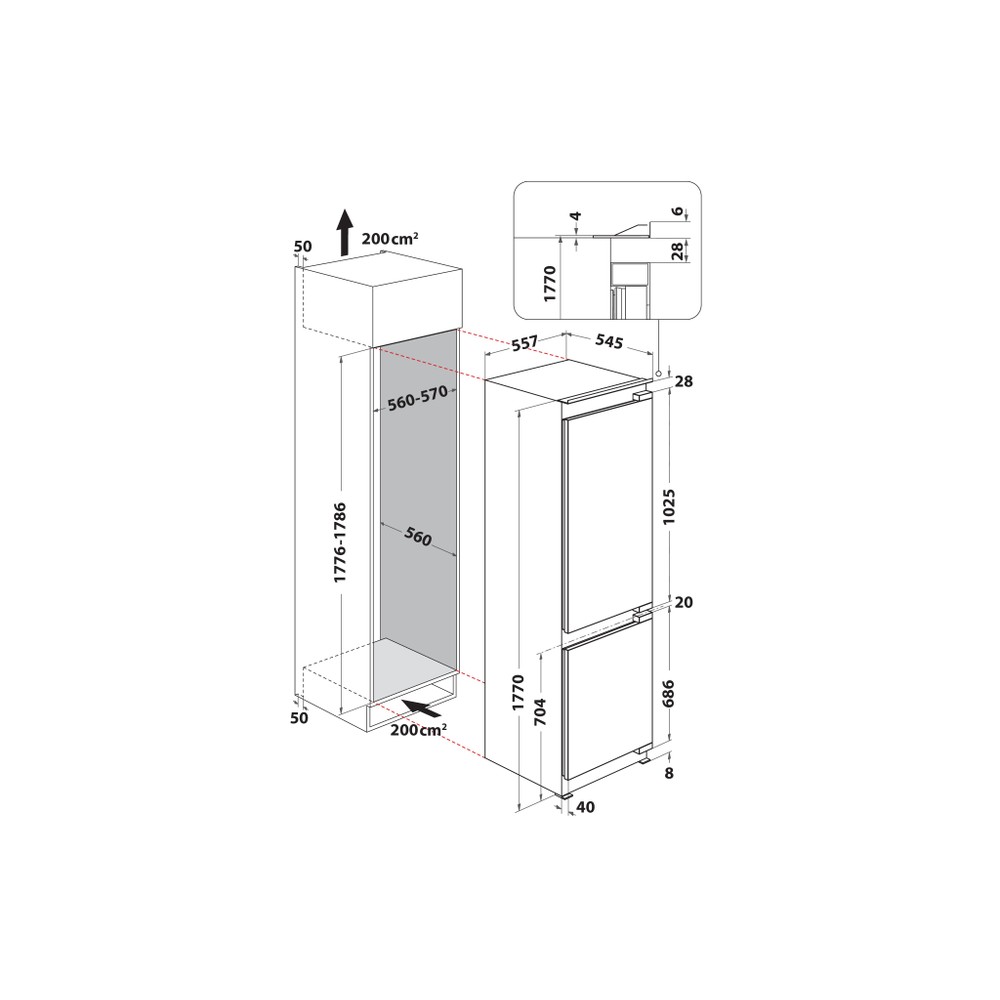 Bauknecht Frigorifero combinato Apparechio incasso BKC18D013C2 SF LH Bianco 2 porte Technical drawing
