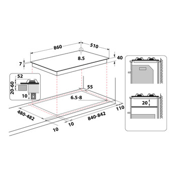 Whirlpool Hob GMWL 958/IXL Inox Ixelium Gas Technical drawing