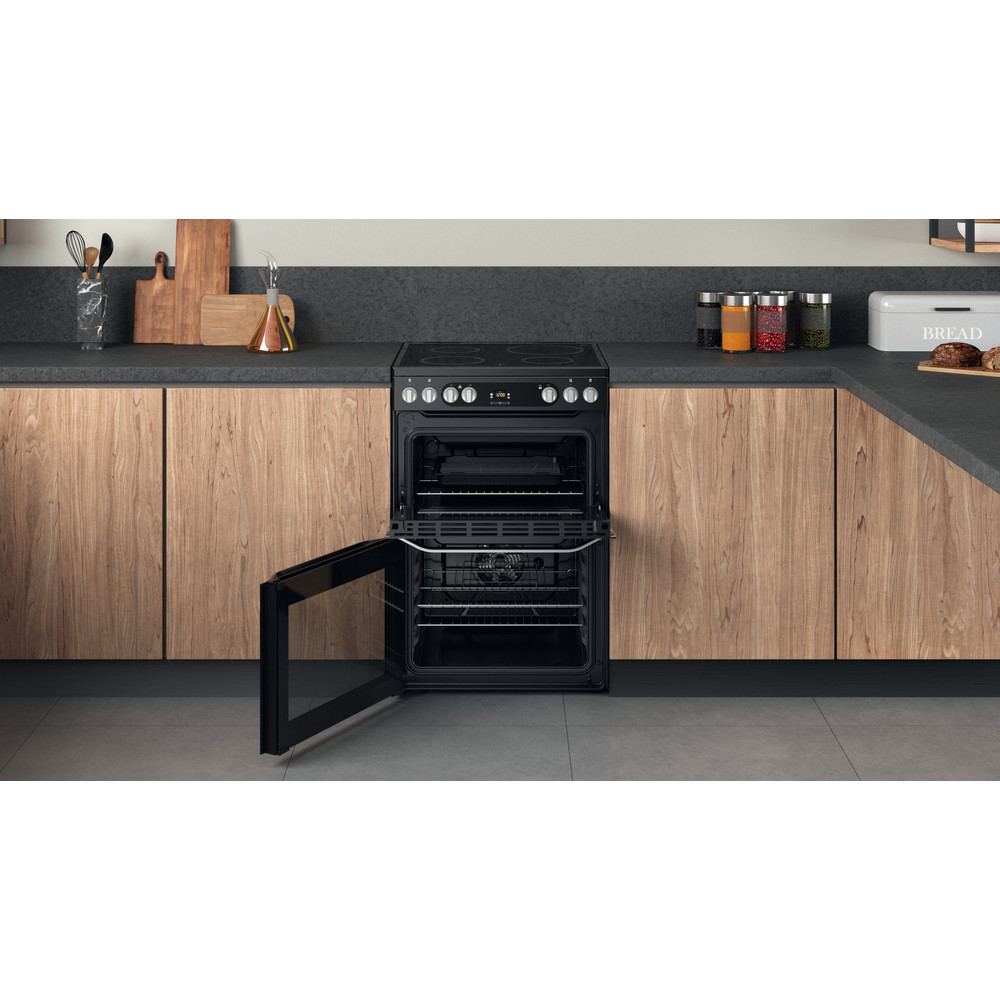 Hotpoint Double Cooker HDM67V9HCB/U Black A Lifestyle frontal open