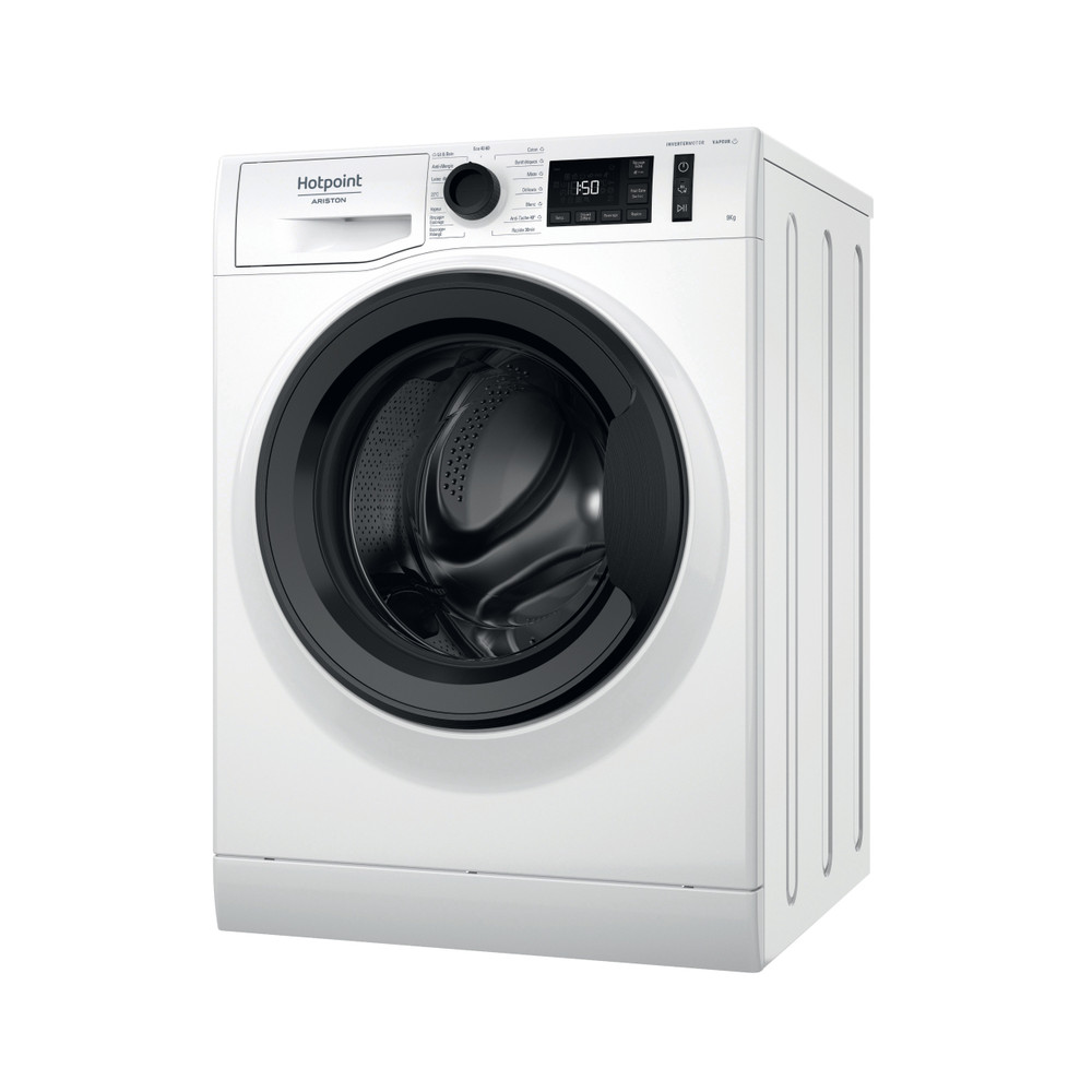 Hotpoint_Ariston Lave-linge Pose-libre CNM119458WKFR Blanc Lave-linge frontal B Perspective