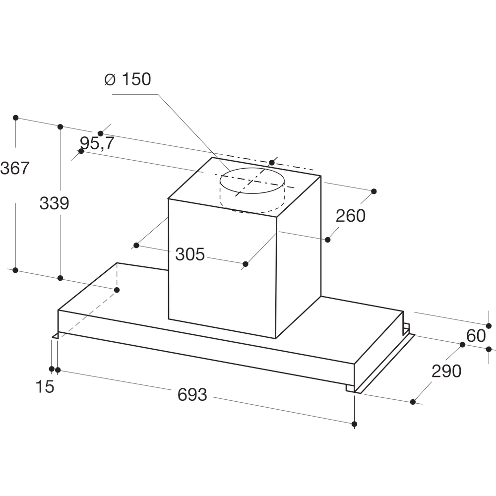 Whirlpool Campana Encastre WAG HID 83F LE X Inox Encastre Electrónico Technical drawing