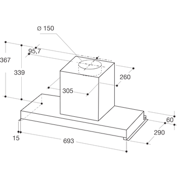 Whirlpool Campana Encastre WAG HID 83F LE X Inox Encastre Electrónico Technical drawing