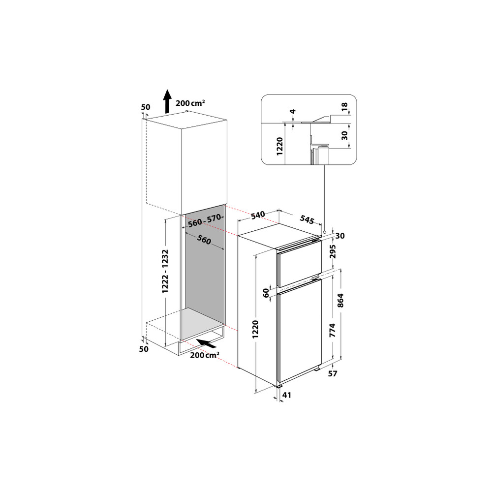 Whirlpool Kombiskap Integrert ART 3752 Hvit 2 doors Technical drawing
