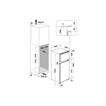 Whirlpool Kombinerat kylskåp/frys Inbyggda ART 3752 White 2 doors Technical drawing