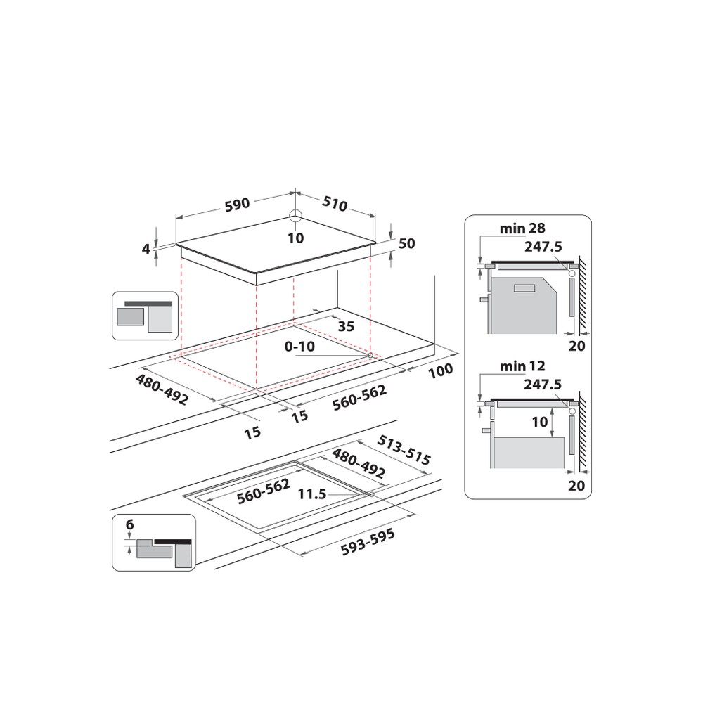 Whirlpool Encimera WS Q1160 NE Negro Induction vitroceramic Technical drawing