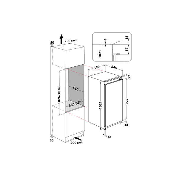 Indesit Réfrigérateur Encastrable INS 10012 Blanc Technical drawing