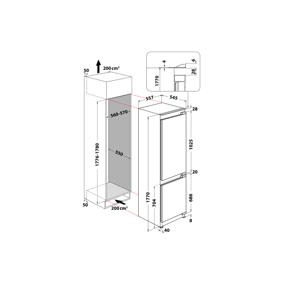 Bauknecht Koel-vriescombinaties Inbouw KGITN 18F3 MA Wit 2 doors Technical drawing