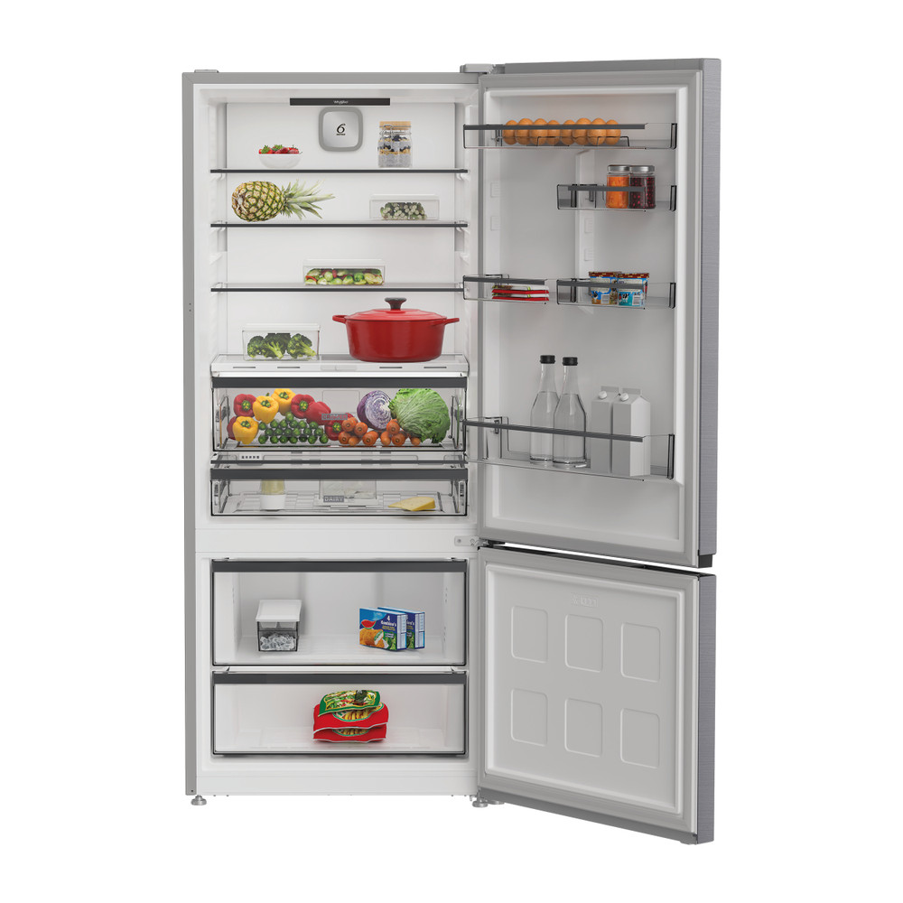 Whirlpool Koel/vriescombinatie Vrijstaand WHK2 6553 X5E Pearl Inox 2 deuren Lifestyle frontal open