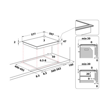 Indesit Ploča za kuhanje RI 261 X Crna Radiant vitroceramic Technical drawing
