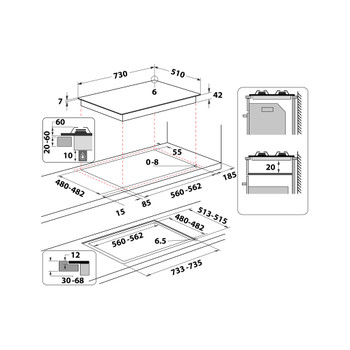 Whirlpool Főzőlap GOWL 728/NB Fekete Gáz Technical drawing