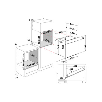 Whirlpool Ugn Inbyggda WNOI5S8PM1SBF Elektrisk A+ Technical drawing