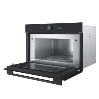Whirlpool Mikrovlnná trouba Vestavné WMD54MT Black Matte Elektronické 31 Mikrovlny + Gril 1000 Perspective open