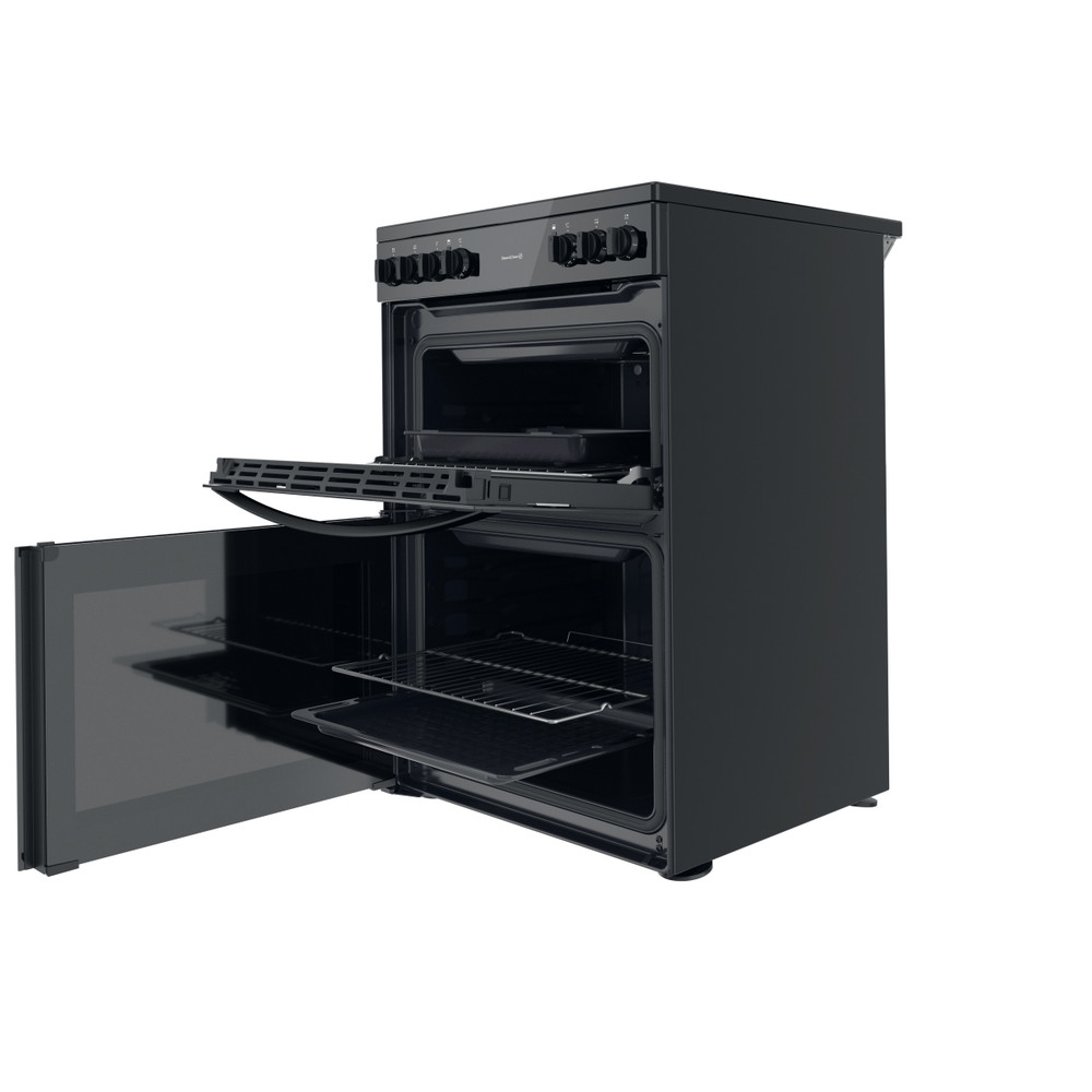 Indesit Double Cooker ID67V9KMB/UK Black A Perspective open