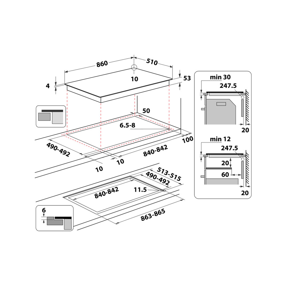 Whirlpool Főzőlap SMP 9010 C/NE/IXL Fekete Induction vitroceramic Technical drawing