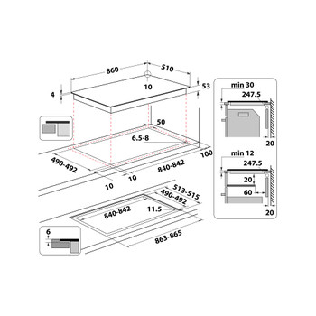 Whirlpool Placa SMP 9010 C/NE/IXL Preto Induction vitroceramic Technical drawing
