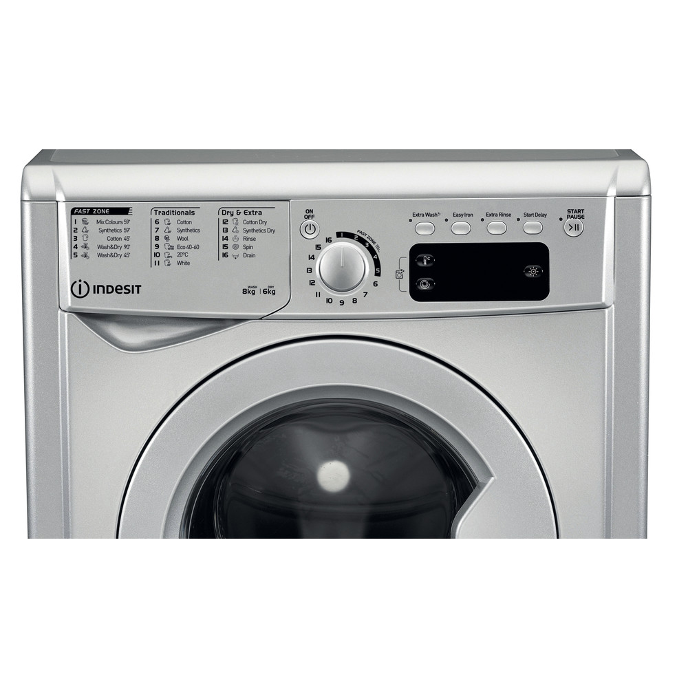 Indesit Washer dryer Free-standing EWDE 861483 S UK Silver Front loader Control panel