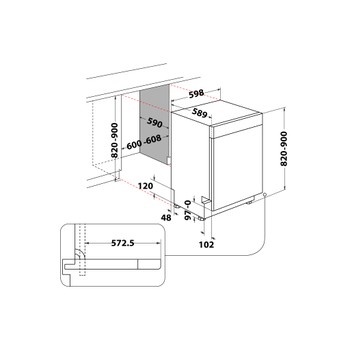 Whirlpool Diskmaskin Inbyggda WH2UD14BN60W Underbyggd D Technical drawing