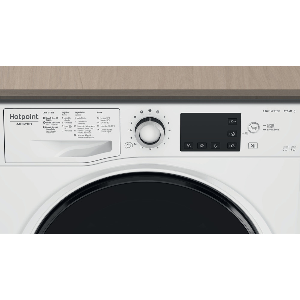 Hotpoint_Ariston Lavadora secadora Libre instalación NDB 9636 DA SPT Blanco Cargador frontal Control panel