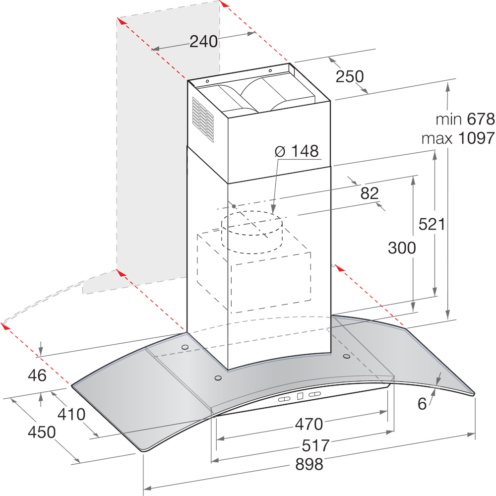 Hotpoint HOOD Built-in PHGC9.4FLMX Inox Wall-mounted Mechanical Technical drawing