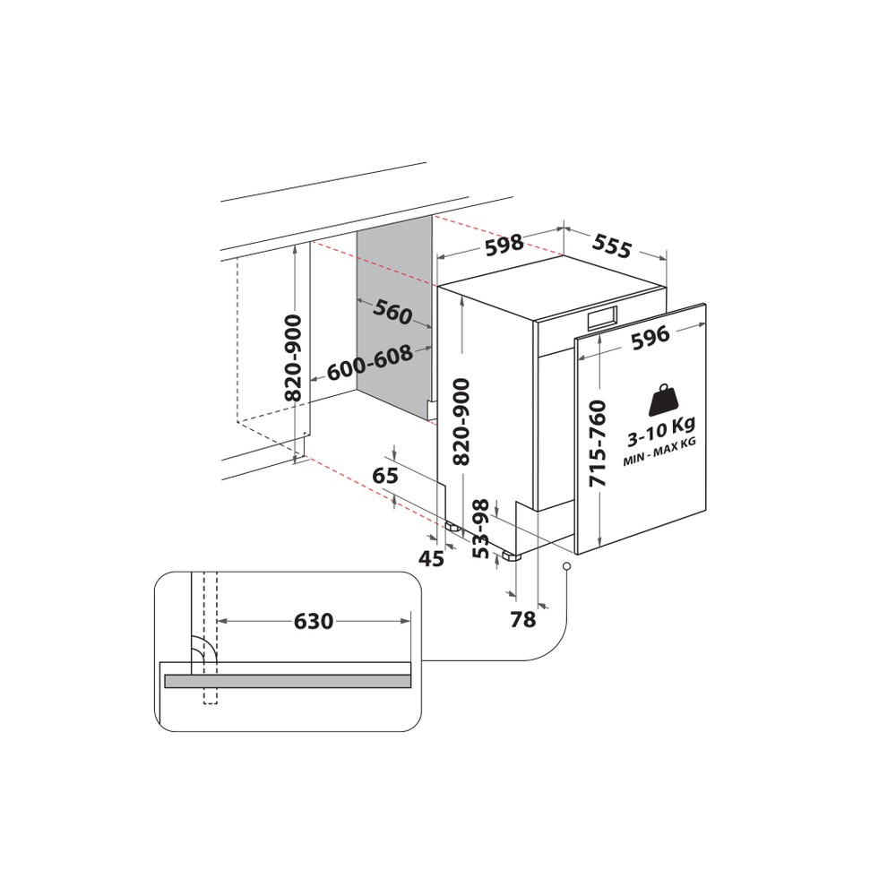 Whirlpool Umývačka riadu Vstavané WH7IC15B4MP Full-integrated C Technical drawing